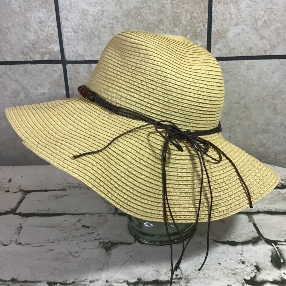 Magid Sun Hat Womens OSFA 100% Paper Wide Brim Floppy Beaded Band Boho Cap